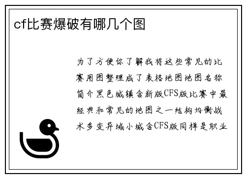 cf比赛爆破有哪几个图